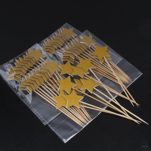WARMBUY Gold Glitter Cupcake Cake Toppers, Double Sided Stars, 50 Pack