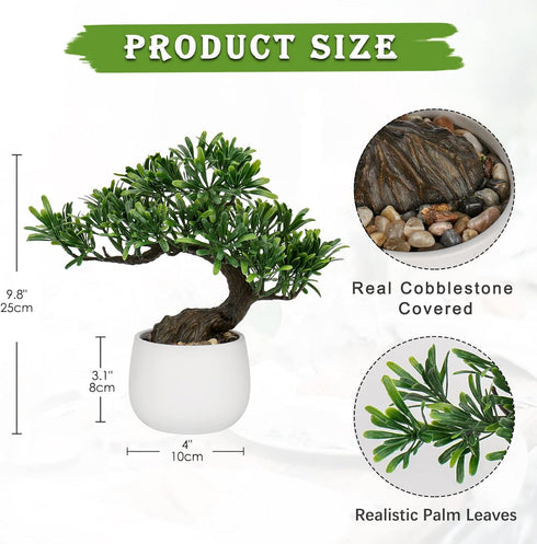 10' DILATATA Fake Bonsai Tree Zen Juniper Plant Tall Artificial Bonsai with White Ceramic Pot Decorated with Pebbles