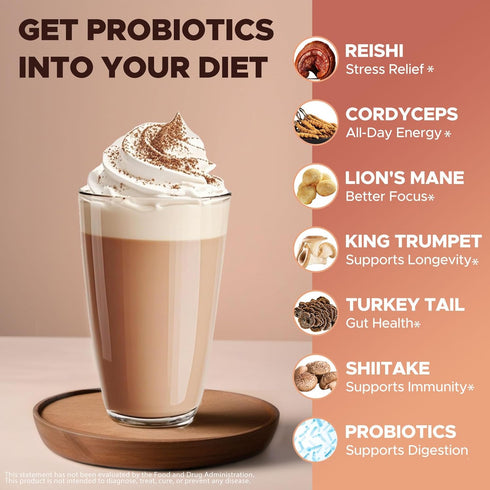 210g 6 JUYIHEAL Mushroom Coffee Creamer, Mushroom Probiotic Coffee Creamer with Adaptogenic Mushrooms, Cordyceps