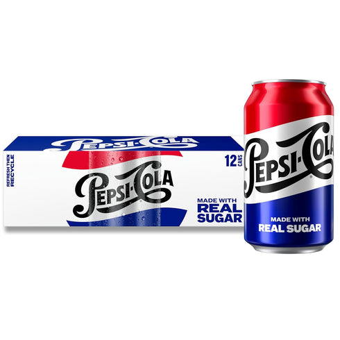 Pepsi Real Sugar Soda, 12 Fl oz Cans, (12 Pack), Cola, Soda