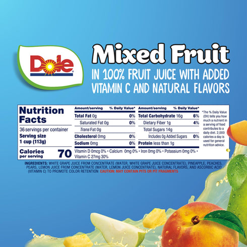 100% 4oz 36 Dole Fruit Bowls Mixed Fruit in Juice Snacks, Total Cups, Gluten & Dairy Free, Bulk Lunch Snacks for Kids