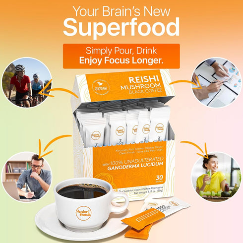 30 counts Reishi Mushroom Black Coffee by fusion foods | All Natural Unadulterated Reishi Mushroom Ganoderma | Robust