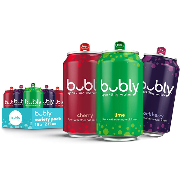 bubly Sparkling Water, Lime Yours 3 Flavor Variety Pack (Lime, Cherry, Blackberry),