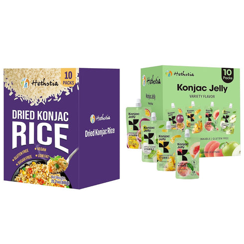 Hethstia Dried Konjac Rice & Konjac Jelly Bundle Dried Shirataki Rice (10