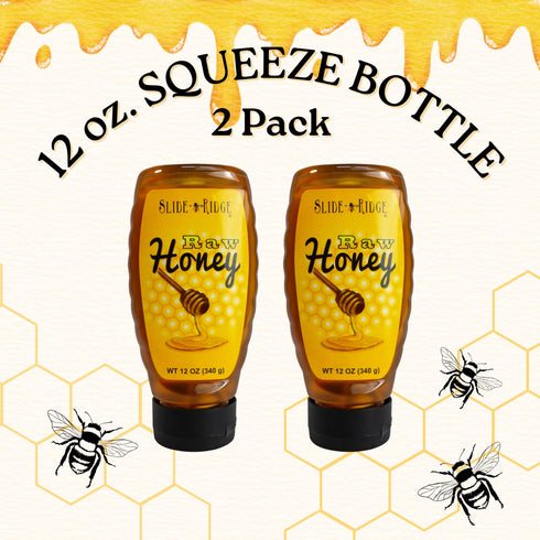 100% 12 oz 2 Pack Slide Ridge Honey Pure, All Natural, Raw & Unfiltered - Squeeze Bottle