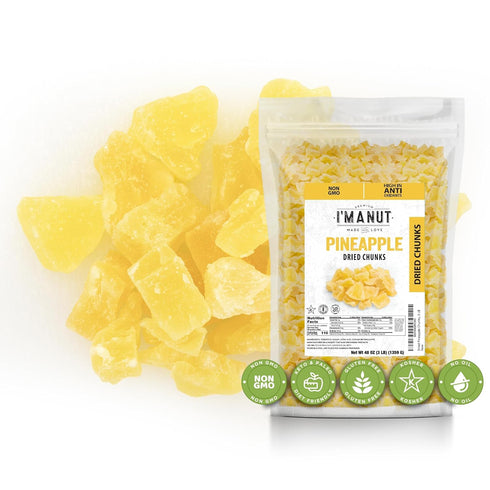 Premium Dried Pineapple Chunks 48oz | Non-GMO, Batch Tested Gluten & Peanut
