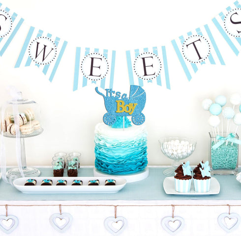 Blue Glitter It's a Boy Cake Topper for Baby Shower, Baby Boy Birthday Party Sign, Gender Reveal Decoration Supplies