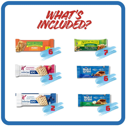 VARIETYBITES CO. Pack 66 Count Granola Bars Bulk Variety Individually Wrapped Healthy Snacks for Adults Office Break