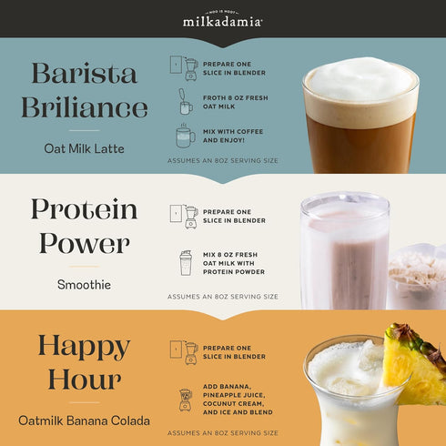 20 8 Oz Packaging milkadamia Oat Milk Slices, Slices (Makes Fl Per Slice), Shelf Stable Plant Based Milk, Just Blend