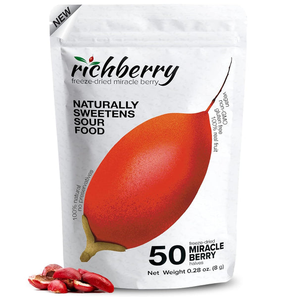 Miracle Berry by richberry, 50-Halves, Freeze Dried Premium Fruits, 100% Real Fruit,