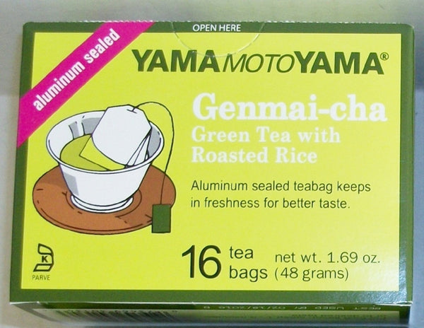 Yamamotoyama Genmai-cha Green Tea with Roasted Rice 16 Count Tea Bags Aluminum Sealed