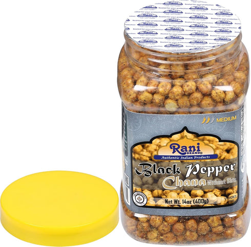 14oz (400g) 5 Rani Roasted Chana (Chickpeas) Black Pepper Flavor PET Jar ~ All Natural | Vegan | No Preservatives |
