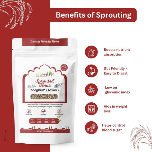 Ecomytra 100% 00% (16 oz (Pack 1)) Sprouted Sorghum Flour (Jowar) Gluten Free Ancient Grain Sprouted Great Millet High