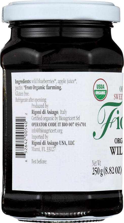 8.82 Rigoni di Asiago Fiordifrutta Organic Fruit Spread, Wild Blueberry, Ounce