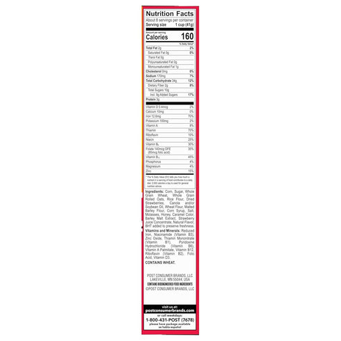 11 Honey Bunches of Oats Strawberry, Heart Healthy, Low Fat, made with Whole Grain Cereal, Ounce