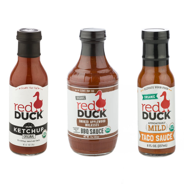 Red Duck Traditional 3-Sauce Sampler Set - Organic Original Ketchup, Smoked Applewood