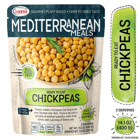 14.1 Oz (Pack 1) Mediterranean, Ready to Eat Chickpeas, Gluten Free, Plant Based, Vegan, No Preservatives, No