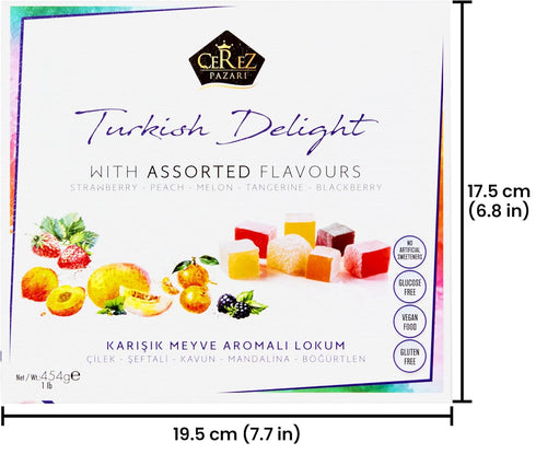 42 16 oz. (Pack 2) Cerez Pazari Turkish Delight Candy With Assorted Flavors, Gourmet Medium Size Snacks Gift Box, Sweet