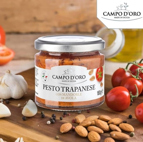 Trapanese Pesto Sauce, Tomato, Basil & Almonds, 6.3oz (180g), 100% Made in Italy