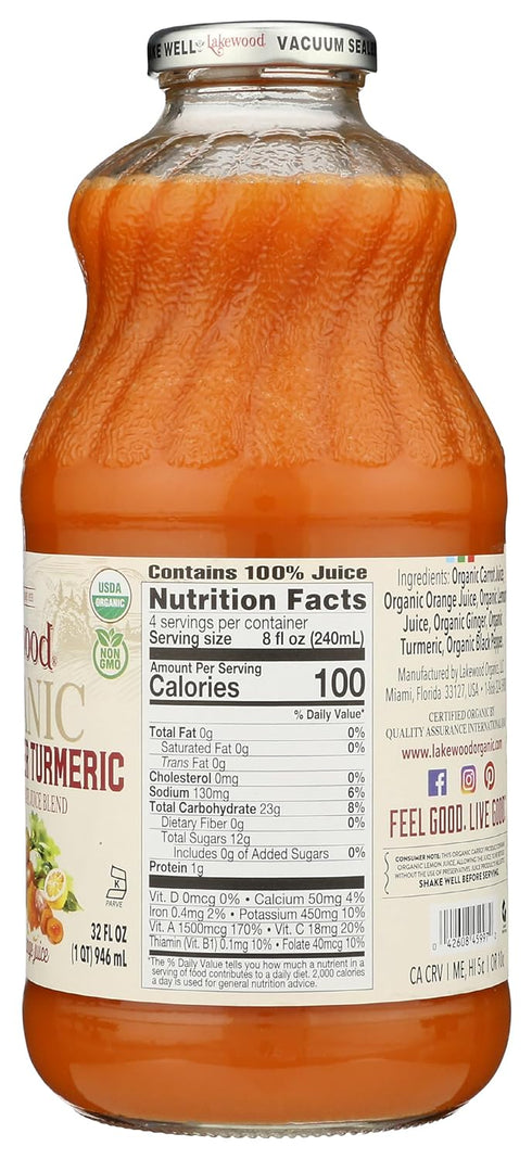 32 Lakewood Organic Carrot Ginger Turmeric Juice, FZ