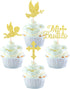 24 Pack Spanish Mi Bautizo Cupcake Toppers, Glitter Cross Angel Dove Picks for Religious Baby Shower Birthday Party