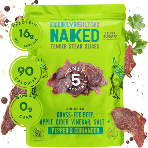 8 oz, Pack 2) Whole30 Brooklyn Biltong, Pepper & Coriander Tender Steak Slices (Pepper & Coriander, of - Grass Fed Beef