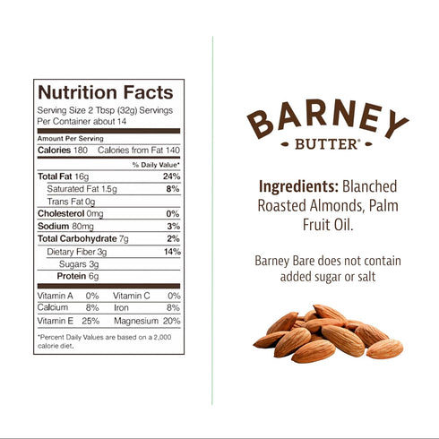16 Barney Butter Almond Butter, Bare Crunchy, Ounce Jar, No Added Sugar or Salt, Skin-Free Almonds, No Stir, Non-GMO