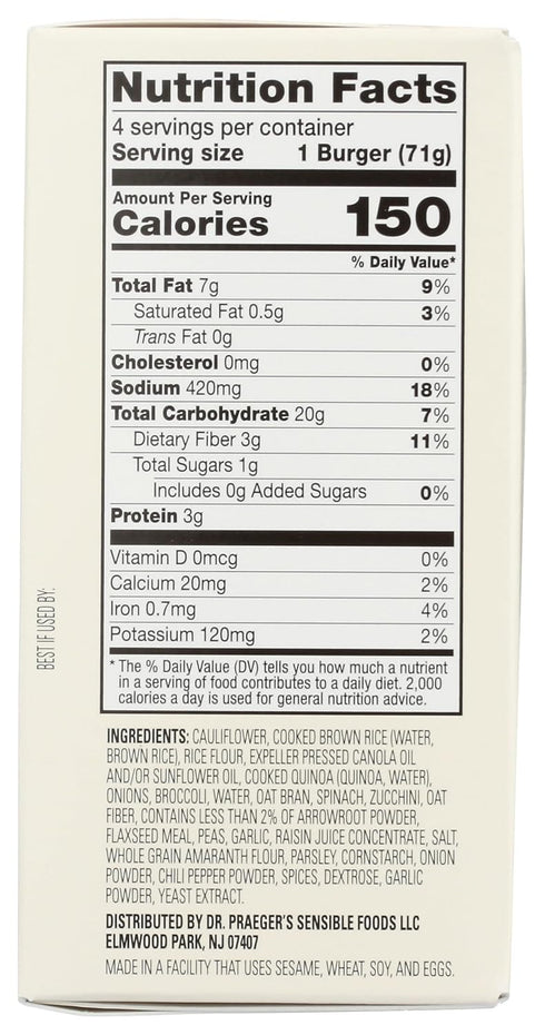 10 OZ DR PRAEGERS Crunchy Cauliflower Veggie Burgers