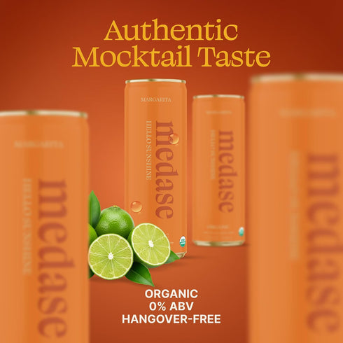 (12oz 4 Pack) MEDASE Margarita "Hello Sunshine" Non-Alcoholic Mocktail Authentic Taste, Healthy and Organic Drink
