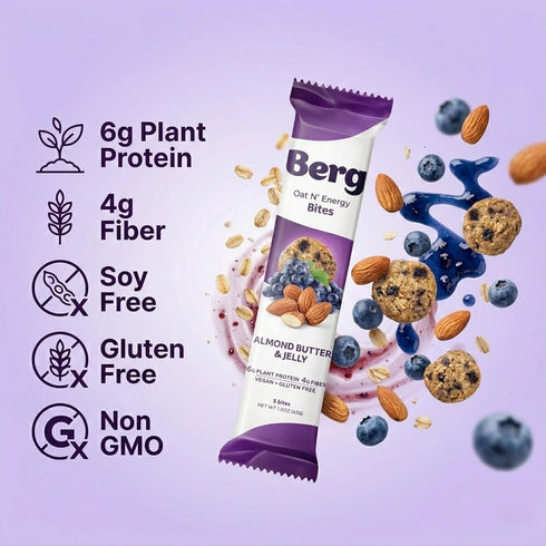6g 5g 1.5oz (8 Pack) Berg Bites Plant-Based Almond Butter & Jelly Bites, Vegan, Gluten-Free, Protein, Fiber, Energy
