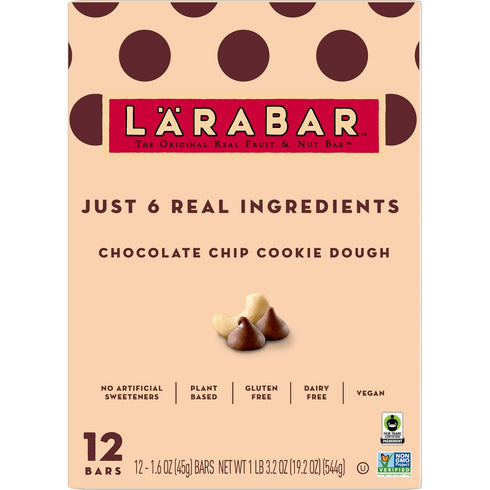 12 19.2 oz Larabar Chocolate Chip Cookie Dough Fruit and Nut Bars, Gluten Free and Vegan, Ct