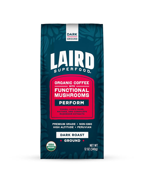 Laird Superfood Peruvian Dark Roast Coffee with Functional Mushrooms, Certified Organic Peruvian