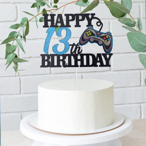 Happy 13th Birthday Video Game Cake Topper - Level 13 Unlocked for Boy's Birthday Decorations