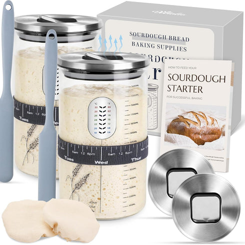 VEDALIO Sour Dough Starter Jars 2 Pack, Sourdough Jar Wide Mouth, Sourdough Starter
