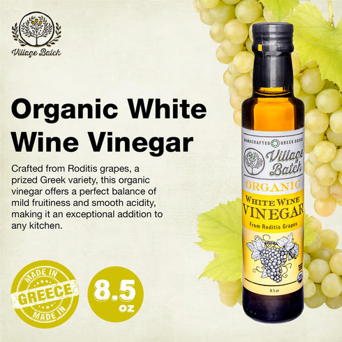 8.5oz (Pack 1) (8.5oz Village Batch Organic White Wine Vinegar Bottle of Smooth and Crisp Grape Vinegar from Aigaleia