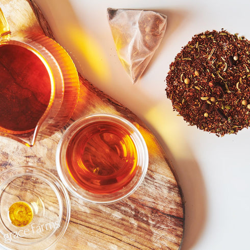 Grace Farms ROOIBOS CHAI Herbal Tea (16 Pyramid Sachets) | Organic, Fair Trade, Caffeine Free, Gives Back 100% Profits
