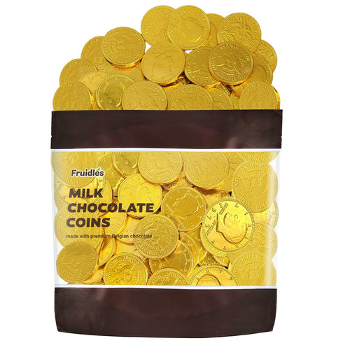(2 Fruidles Gold Half-Dollar Milk Chocolate Coins Gelt, Made with Premium Belgian Chocolate, Kosher Certified Dairy