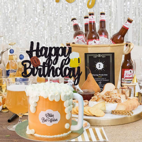 Cheers Cake Topper - Gold Glitter Cheers to 30 40 50 60 Years Birthday Decoration, 7.5x4.6 inches, 1 pcs