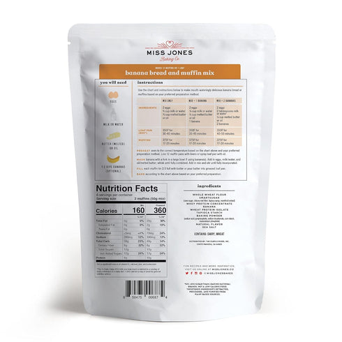 Miss Jones Baking Gluten Free Banana Bread & Muffin Mix: 50% Lower Sugar, Naturally Sweetened, 10.57 Ounce