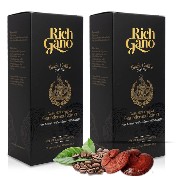 Rich gano Reishi Mushroom Coffee (2 Boxes of 30 Sachets) Black Coffee with Ganoderma