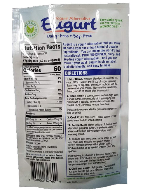 Eugurt 2-Pack) "Better Than Yogurt" Make At Home Mix (Dairy and Soy Free!) (Coconut