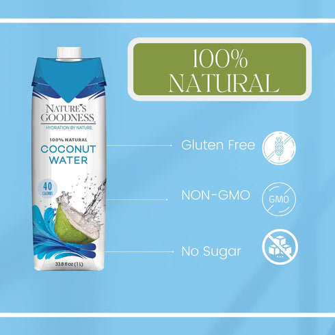 33.82 oz Nature's Goodness Coconut Water fl - Pure Natural Electrolyte Drink | No Pulp, No Sugar Added, Non-GMO