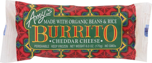 Amy's Frozen Cheddar Cheese Burrito, Made with Organic Beans and Rice, 6.0