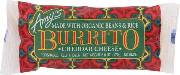 Amy's Frozen Cheddar Cheese Burrito, Made with Organic Beans and Rice, 6.0