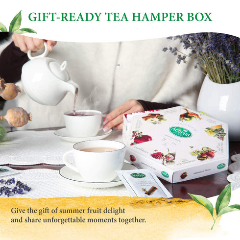 ACORUS Summer Taste Tea Set, Natural Assorted Tea Hamper Box Gift Set, 60 Teas Bags, 6 Fruit Flavors