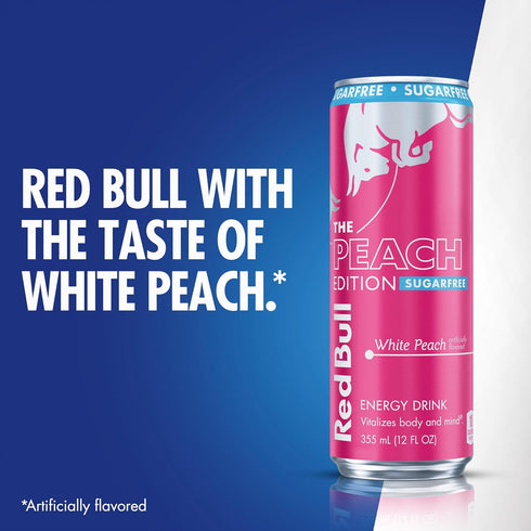 Summer 114mg 12 Oz, 8 Pack Red Bull Sugar-Free White Peach Edition Energy Drink, with Caffeine plus Taurine & B