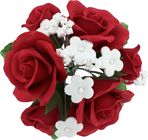 Global Sugar Art Garden Rose Sugar Cake Flowers Topper Bouquet, Red with