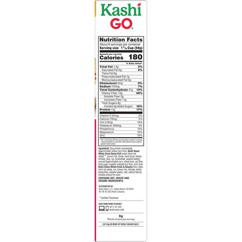 13.1oz (1 Kashi GO Breakfast Cereal, Vegetarian Protein, Fiber Cereal, Original, Box Box)