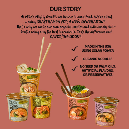 (Pack 6) 10g Mikes Mighty Good Spicy Beef Bone Broth Ramen Cup of Protein Instant Ramen Noodles Organic Steamed