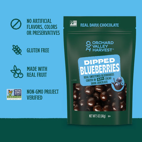5 oz (Pack 1), Dark Chocolate Dipped Blueberries of Made With Real Sweetened Blueberries, Gluten Free, Non-GMO Project
